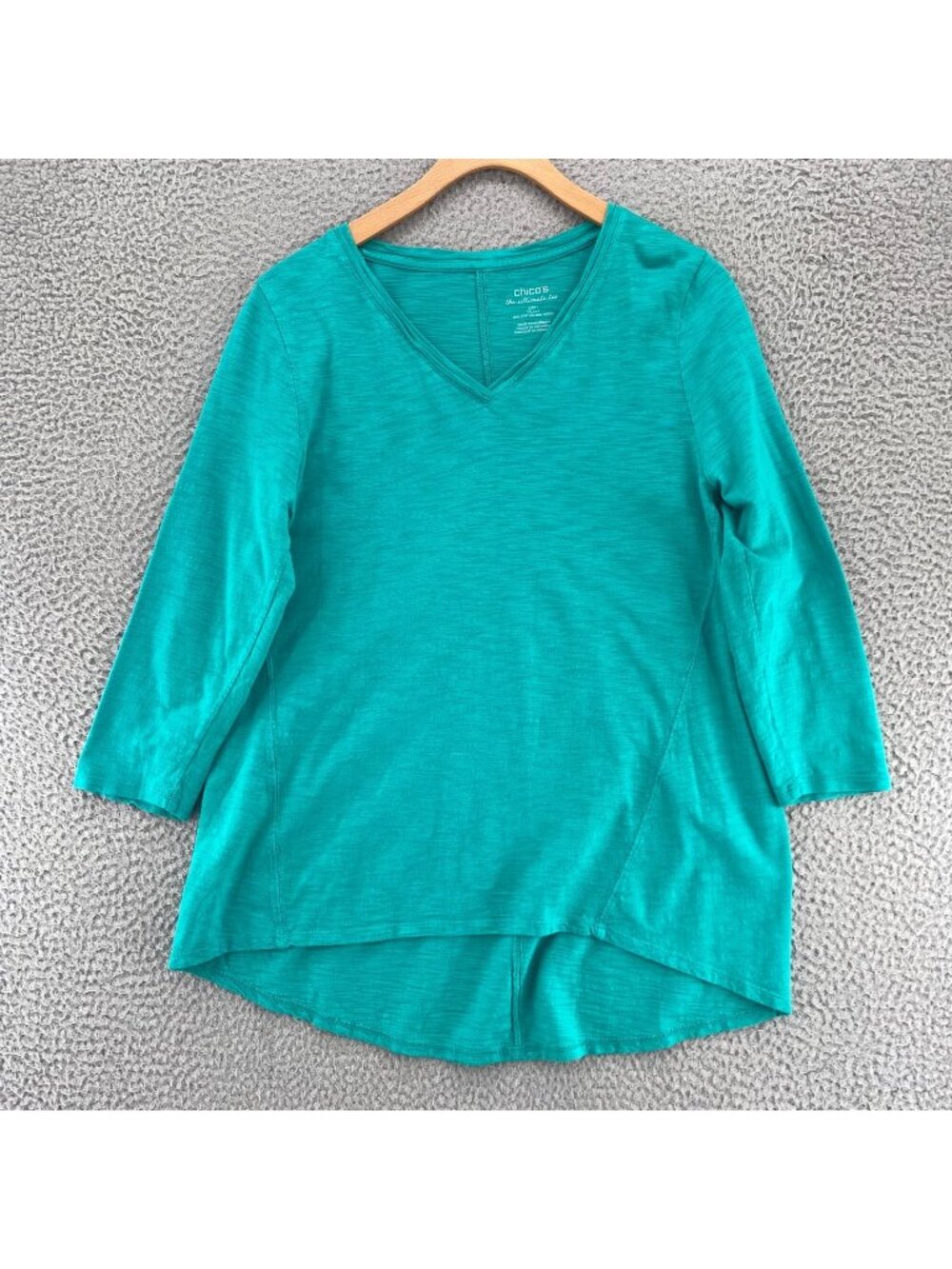 Chicos Top Womens 1 US Medium Turquoise Ultimate Tee V Neck Cotton Blend Tunic